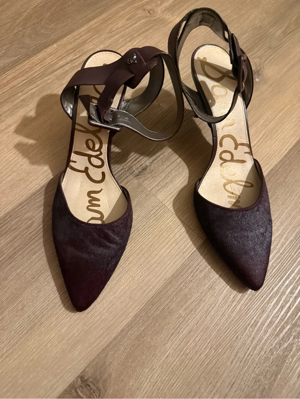 Sam Edelman Brown Pony Hair Pointed Ankle-Strap Heels